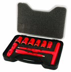 Insulated 3/8" Inch T-Handle Socket Set Includes: 5/16 - 3/4" Sockets and 5" Extension Bar and T Handle in Storage Box. 11 Pieces - All Tool & Supply