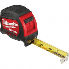 Milwaukee Tool - 16' x 1" Yellow Steel Blade Tape Measure - 1/16" & 1/10' Graduation, Inch Graduation Style, Red/Black Plastic Case - All Tool & Supply