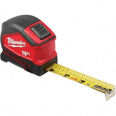 Milwaukee Tool - 16' x 1" Yellow Steel Blade Tape Measure - 1/16" & 1/10' Graduation, Inch Graduation Style, Red/Black Plastic Case - All Tool & Supply