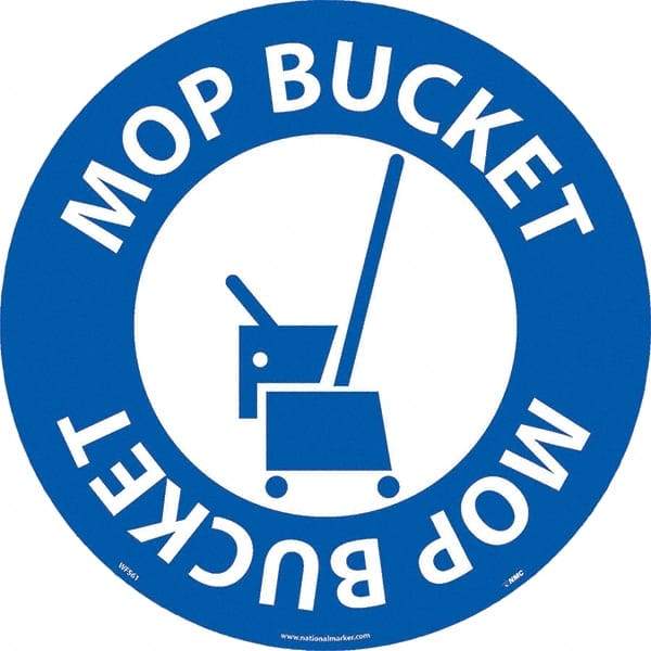 NMC - Mop Bucket, Anti-Skid Pressure-Sensitive Vinyl Floor Sign - Round, White on Blue, Adhesive Backed, For Restroom, Janitorial & Housekeeping - All Tool & Supply