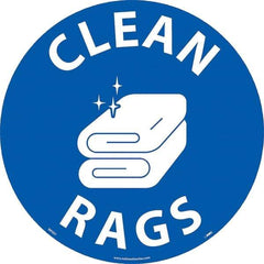 NMC - Clean Rags, Anti-Skid Pressure-Sensitive Vinyl Floor Sign - Round, White on Blue, Adhesive Backed, For Restroom, Janitorial & Housekeeping - All Tool & Supply