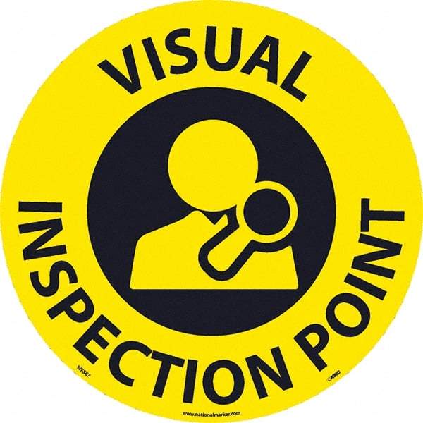 NMC - Visual Inspection Point, Anti-Skid Pressure-Sensitive Vinyl Floor Sign - Round, Black on Yellow, Adhesive Backed, For Restroom, Janitorial & Housekeeping - All Tool & Supply