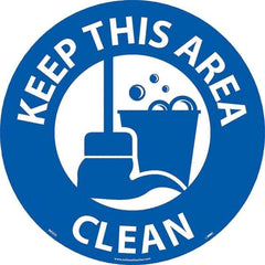 NMC - Keep This Area Clean, Anti-Skid Pressure-Sensitive Vinyl Floor Sign - Round, White on Blue, Adhesive Backed, For Restroom, Janitorial & Housekeeping - All Tool & Supply