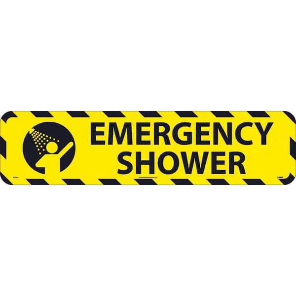 NMC - Emergency Shower, Anti-Skid Pressure-Sensitive Vinyl Floor Sign - Rectangle, Black on Yellow, Adhesive Backed, For Restroom, Janitorial & Housekeeping - All Tool & Supply