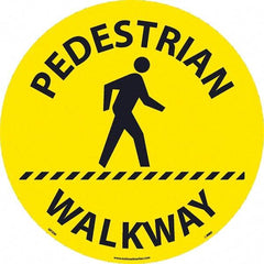 NMC - Pedestrian Walkway, Anti-Skid Pressure-Sensitive Vinyl Floor Sign - Round, Black on Yellow, Adhesive Backed, For Restroom, Janitorial & Housekeeping - All Tool & Supply