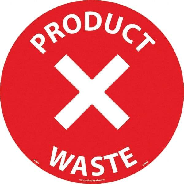 NMC - Product Waste, Anti-Skid Pressure-Sensitive Vinyl Floor Sign - Round, White on Red, Adhesive Backed, For Restroom, Janitorial & Housekeeping - All Tool & Supply