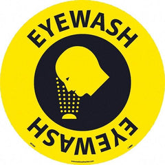 NMC - Eyewash, Anti-Skid Pressure-Sensitive Vinyl Floor Sign - Round, Black on Yellow, Adhesive Backed, For Restroom, Janitorial & Housekeeping - All Tool & Supply