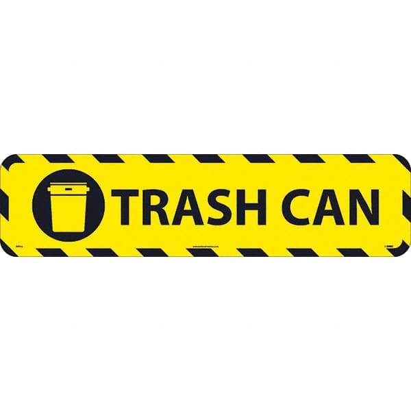 NMC - Trash Can, Anti-Skid Pressure-Sensitive Vinyl Floor Sign - Rectangle, Black on Yellow, Adhesive Backed, For Restroom, Janitorial & Housekeeping - All Tool & Supply