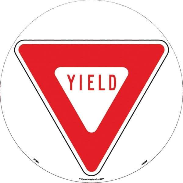 NMC - Yield, Anti-Skid Pressure-Sensitive Vinyl Floor Sign - Round, Red on White, Adhesive Backed, For Restroom, Janitorial & Housekeeping - All Tool & Supply