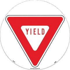 NMC - Yield, Anti-Skid Pressure-Sensitive Vinyl Floor Sign - Round, Red on White, Adhesive Backed, For Restroom, Janitorial & Housekeeping - All Tool & Supply