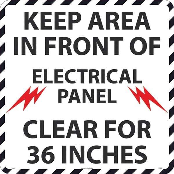 NMC - Keep Area in Front of Electrical Panel Clear 36", Anti-Skid Pressure-Sensitive Vinyl Floor Sign - Round, Black on White, Adhesive Backed, For Restroom, Janitorial & Housekeeping - All Tool & Supply