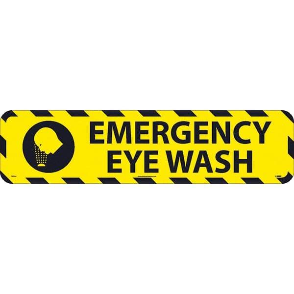 NMC - Emergency Eye Wash, Anti-Skid Pressure-Sensitive Vinyl Floor Sign - Rectangle, Black on Yellow, Adhesive Backed, For Restroom, Janitorial & Housekeeping - All Tool & Supply