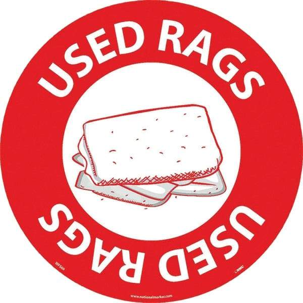 NMC - Used Rags, Anti-Skid Pressure-Sensitive Vinyl Floor Sign - Round, White on Red, Adhesive Backed, For Restroom, Janitorial & Housekeeping - All Tool & Supply