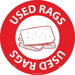 NMC - Used Rags, Anti-Skid Pressure-Sensitive Vinyl Floor Sign - Round, White on Red, Adhesive Backed, For Restroom, Janitorial & Housekeeping - All Tool & Supply