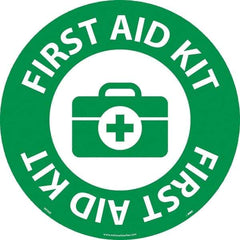 NMC - First Aid Kit, Anti-Skid Pressure-Sensitive Vinyl Floor Sign - Round, White on Green, Adhesive Backed, For Restroom, Janitorial & Housekeeping - All Tool & Supply