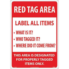 NMC - "Red Tag Area Label All Items Sign", 14" Long x 20" Wide, Rigid Plastic Safety Sign - Rectangular, Use for Workplace/Safety - All Tool & Supply