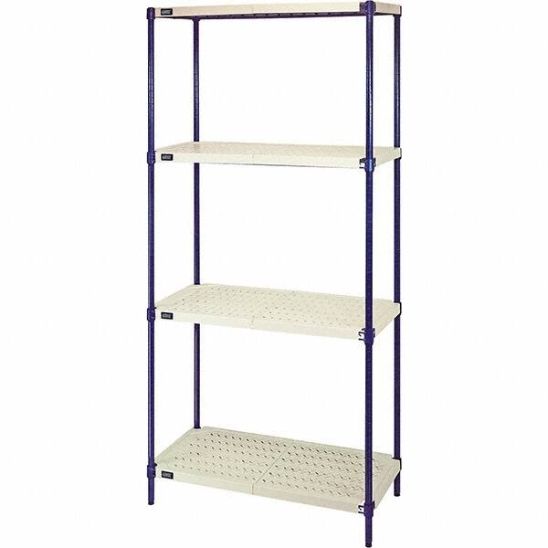 Quantum Storage - 72" High x 24" Wide x 36" Deep, 4 Shelf Ventilated Structural Open Plastic Shelving with Legs - Blue/White, 600 Lb Capacity - All Tool & Supply