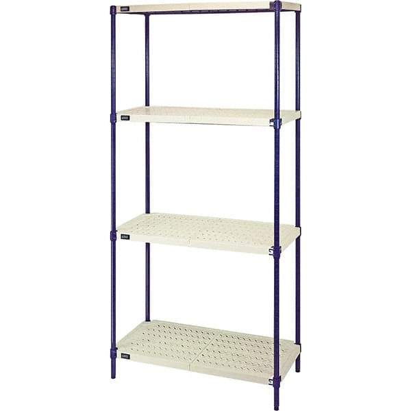 Quantum Storage - 72" High x 18" Wide x 36" Deep, 4 Shelf Ventilated Structural Open Plastic Shelving with Legs - Blue/White, 600 Lb Capacity - All Tool & Supply