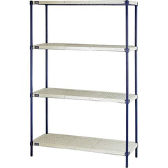 Quantum Storage - 72" High x 18" Wide x 48" Deep, 4 Shelf Ventilated Structural Open Plastic Shelving with Legs - Blue/White, 600 Lb Capacity - All Tool & Supply