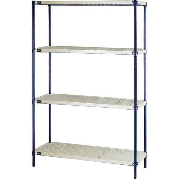 Quantum Storage - 72" High x 24" Wide x 48" Deep, 4 Shelf Ventilated Structural Open Plastic Shelving with Legs - Blue/White, 600 Lb Capacity - All Tool & Supply