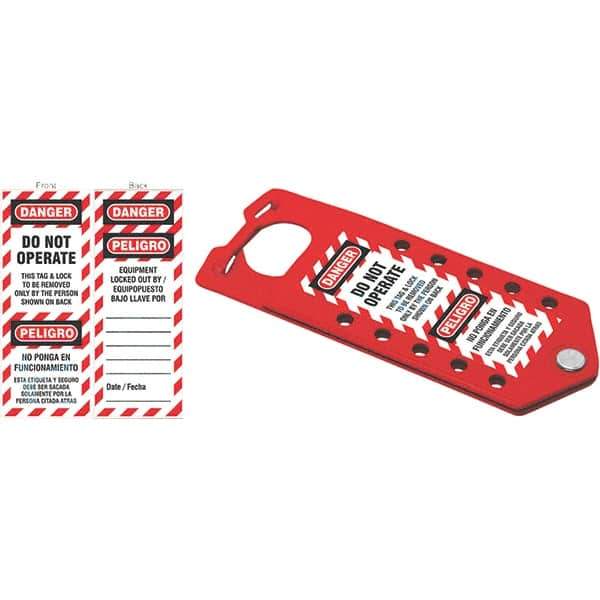 NMC - Single Jaw, 1 to 2" Jaw Diam, 10 PadLocks, Aluminum Lockout Hasp - Scissor Action, 3" Long x 7-1/2" Wide, Red - All Tool & Supply