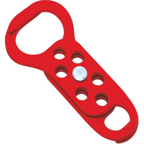 NMC - Double Jaw, 1 to 2" Jaw Diam, 6 PadLocks, Steel Lockout Hasp - Scissor Action, 5-13/32" Long x 2-1/2" Wide, Red - All Tool & Supply