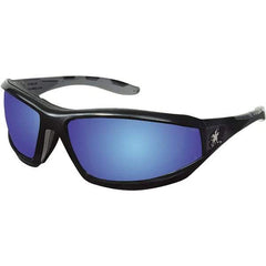 MCR Safety - Blue Mirror Lenses, Framed Safety Glasses - Anti-Fog, Scratch Resistant, Black Polycarbonate Frame, Size Universal, Wrap Around - All Tool & Supply