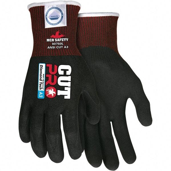 MCR Safety - Size S, ANSI Cut Lvl A3, Nitrile Coated Dyneema or Dyneema Alternative Cut Resistant Gloves - Palm & Fingers Coated, Dyneema Lining, Knit Wrist, Black, Paired - All Tool & Supply