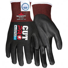 MCR Safety - Size M, ANSI Cut Lvl A3, Abrasion Lvl 5, Polyurethane Coated Dyneema or Dyneema Alternative Cut Resistant Gloves - Palm & Fingers Coated, Dyneema Lining, Knit Wrist, Black, Paired - All Tool & Supply