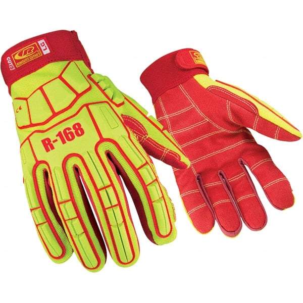 Ringers Gloves - Size M, ANSI Cut Lvl A5, PVC Cut & Puncture Resistant Gloves - Slip-On Cuff, Hi-Vis Yellow/Red, Paired - All Tool & Supply