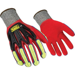 Ringers Gloves - Size M, ANSI Cut Lvl A6, Nitrile Coated ATA/HPPE Blend Cut & Puncture Resistant Gloves - Palm, Fingers & Knuckles Coated, Knit Wrist, Hi-Vis Yellow/Black, Paired - All Tool & Supply