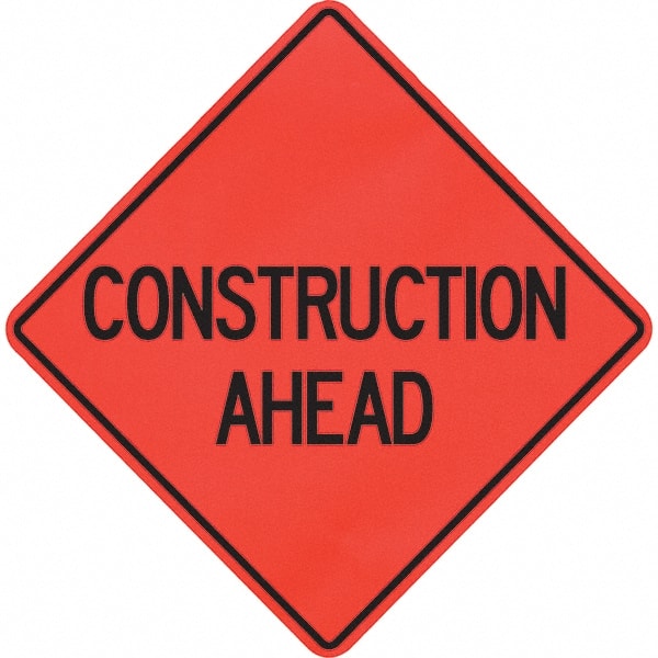 PRO-SAFE - "Construction Ahead," 48" Wide x 48" High Vinyl Traffic Control Sign - All Tool & Supply