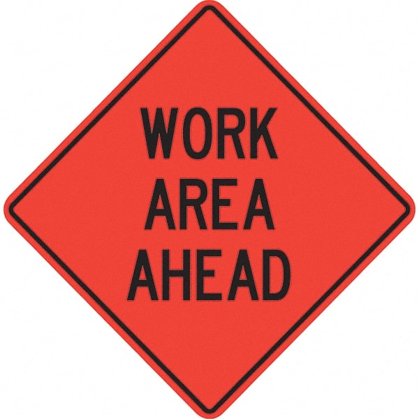 Traffic Control Sign: Triangle, ″Work Area Ahead″ Vinyl, Sign Stand Mount, 36″ High