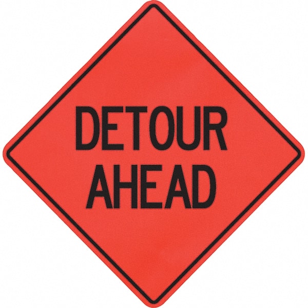 PRO-SAFE - "Detour Ahead," 48" Wide x 48" High Vinyl Traffic Control Sign - All Tool & Supply