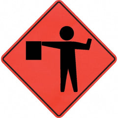 PRO-SAFE - Worker with Directional Flag, 48" Wide x 48" High Vinyl Traffic Control Sign - All Tool & Supply