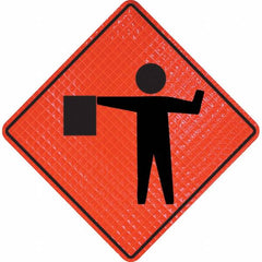 PRO-SAFE - Worker with Directional Flag, 36" Wide x 36" High Vinyl Traffic Control Sign - All Tool & Supply