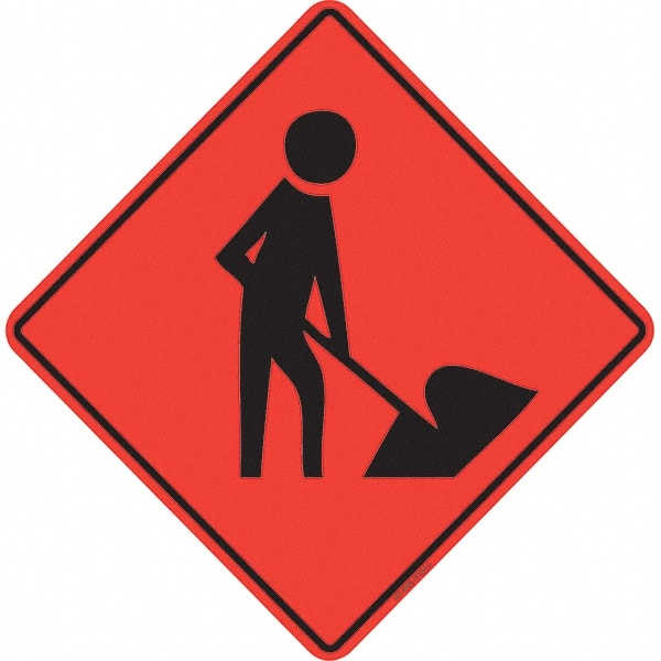 PRO-SAFE - Worker Digging, 36" Wide x 36" High Vinyl Traffic Control Sign - All Tool & Supply