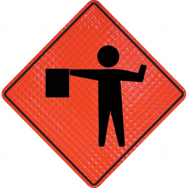 PRO-SAFE - Worker with Directional Flag, 48" Wide x 48" High Vinyl Traffic Control Sign - All Tool & Supply