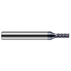 Corner Radius End Mill: 3/32″ Dia, 0.279″ LOC, 1/64″ Radius, 5 Flutes, Solid Carbide 2-1/2″ OAL, 1/4″ Shank Dia, 37 ° Helix, AlTiN Nano Coated, Corner Radius End, Centercutting