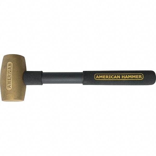 American Hammer - 3-1/2 Lb Brass Nonsparking Hammer - 14" OAL, 3-1/2" Head Length, 2" Face Diam, 14" Steel with Grip Handle - All Tool & Supply