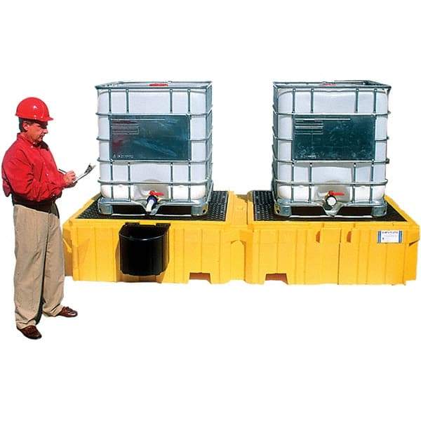 UltraTech - 535 Gal Sump Capacity, Polyethylene TWIN IBC Spill Pallet, Left Side Bucket - 61.6" Long x 22" Wide x 124-1/2" High, 8,000 Lb Capacity, 2 Totes, Includes 1 Left Side Bucket Shelf - All Tool & Supply