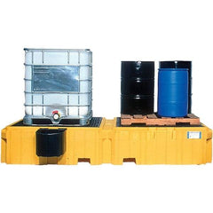 UltraTech - 535 Gal Sump Capacity, Polyethylene TWIN IBC Spill Pallet, Left Side Bucket with Drain - 61.6" Long x 22" Wide x 124-1/2" High, 8,000 Lb Capacity, 2 Totes, Includes 1 Left Side Bucket Shelf - All Tool & Supply