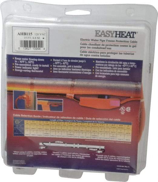 EasyHeat - 15' Long, Preassembled, Fixed Length, Fixed Wattage, Protection Heat Cable - 120 Input Volts, 105 Watts - All Tool & Supply