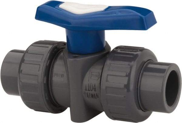 Simtech - 2-1/2" Pipe, Full Port, CPVC True Union Design Ball Valve - Inline - Two Way Flow, FNPT x FNPT Ends, Tee Handle, 150 WOG - All Tool & Supply