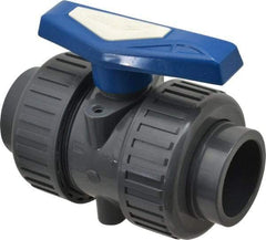 Simtech - 2" Pipe, Full Port, PVC True Union Design Ball Valve - Inline - Two Way Flow, FNPT x FNPT (with Socket Adapter) Ends, Tee Handle, 232 WOG - All Tool & Supply