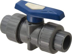 Simtech - 3/4" Pipe, Full Port, CPVC True Union Design Ball Valve - Inline - Two Way Flow, FNPT x FNPT (with Socket Adapter) Ends, Tee Handle, 232 WOG - All Tool & Supply