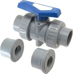 Simtech - 1-1/4" Pipe, Full Port, CPVC True Union Design Ball Valve - Inline - Two Way Flow, FNPT x FNPT (with Socket Adapter) Ends, Tee Handle, 232 WOG - All Tool & Supply