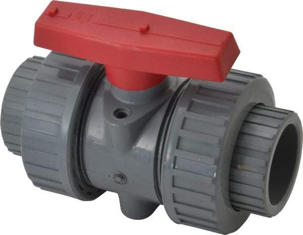 Simtech - 1-1/2" Pipe, Full Port, CPVC True Union Design Ball Valve - Inline - Two Way Flow, FNPT x FNPT (with Socket Adapter) Ends, Tee Handle, 232 WOG - All Tool & Supply