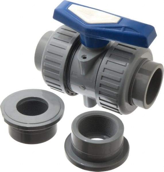 Simtech - 2" Pipe, Full Port, CPVC True Union Design Ball Valve - Inline - Two Way Flow, FNPT x FNPT (with Socket Adapter) Ends, Tee Handle, 232 WOG - All Tool & Supply