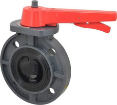 Simtech - 3" Pipe, Wafer Butterfly Valve - Lever Handle, PVC Body, EPDM Seat, 150 WOG, Polypropylene Disc, Stainless Steel Stem - All Tool & Supply